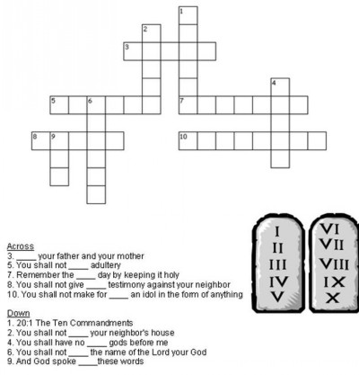 Kids Bible Worksheets-Free, Printable Ten Commandments Crossword Puzzles