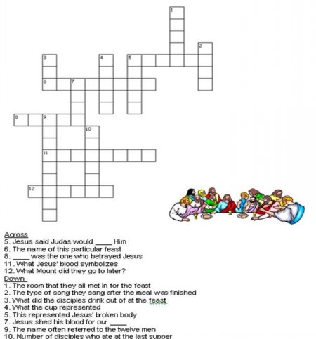 Crossword Puzzles Printable on Bible Crossword Puzzles The Last Supper